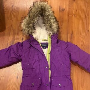 Lands' End Purple Kids Puffer Jacket with Fur Hood